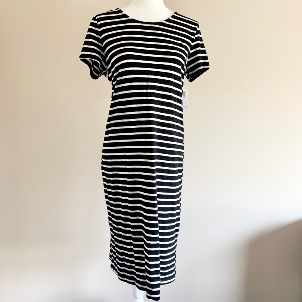 NWT Old Navy Black White Stripe Midi Tunic Dress S